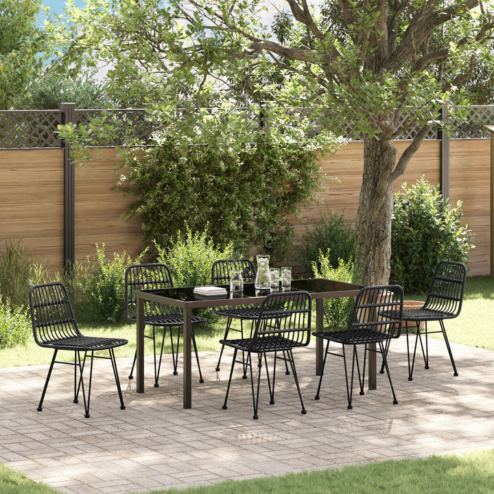 7-teiliges Garten-Essgruppe Schwarz Poly Rattan