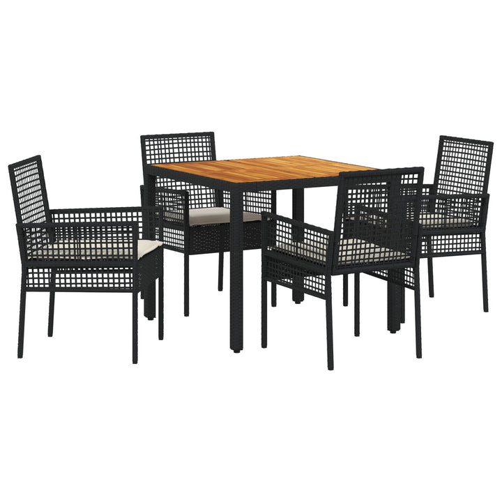 5-teiliges Garten-Essgruppen-Set mit Kissen in Schwarz aus Poly-Rattan