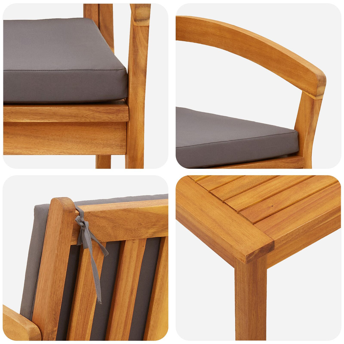 2-teiliges Bistro-Set mit Kissen aus massivem Akazienholz