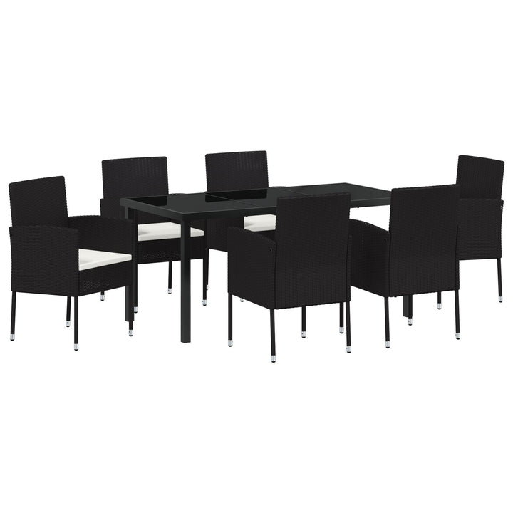 7-teiliges Garten-Essgruppenset mit Kissen Schwarz Poly-Rattan