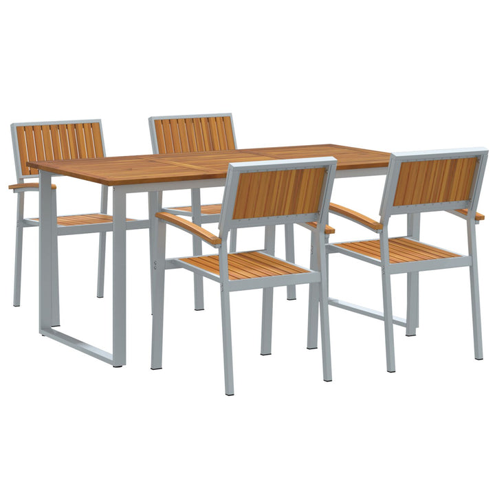 Garten-Essgruppe Set aus 5 Grau und Holzton Metall und Holz