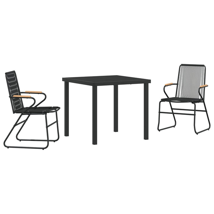 3-teilige Garten-Essgruppe Schwarz PVC Rattan