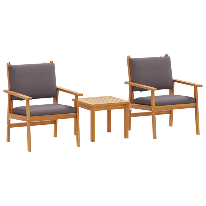 3-teiliges Garten-Bistro-Set mit Kissen aus massivem Akazienholz