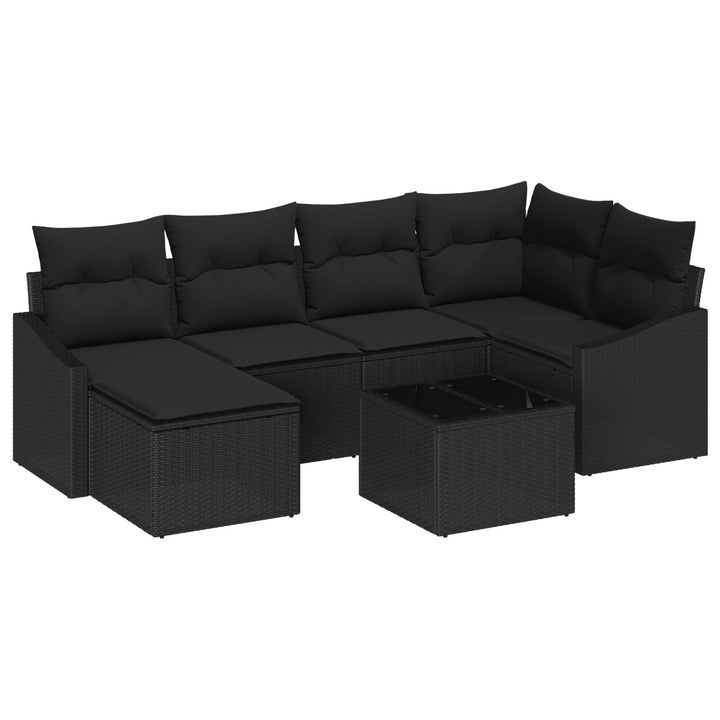 Garten-Essgruppe Set aus 7 Schwarz Rattan, Polyester