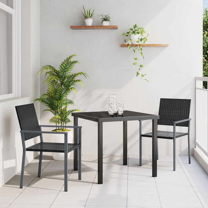 3-teiliges Garten-Essgruppen-Set Schwarz Poly-Rattan