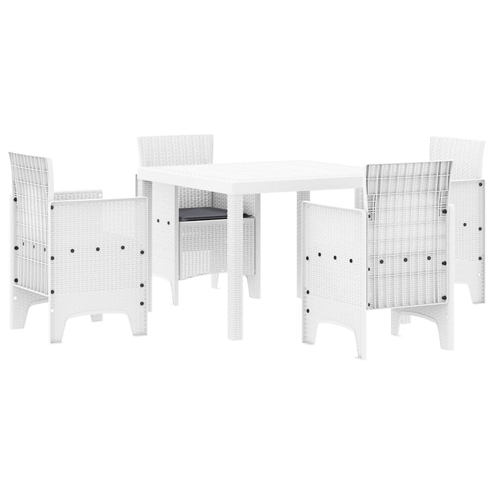 5-teiliges Garten-Essgruppen-Set mit Kissen Weiß Poly-Rattan