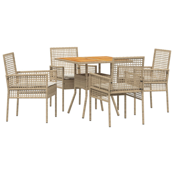 5-teiliges Garten-Essgruppen-Set mit Kissen Beige Poly-Rattan