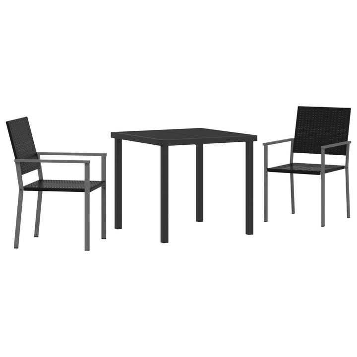 3-teiliges Garten-Essgruppen-Set Schwarz Poly-Rattan