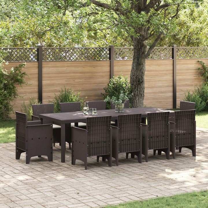 11-teiliges Garten-Essgruppe mit Kissen Braun Poly-Rattan