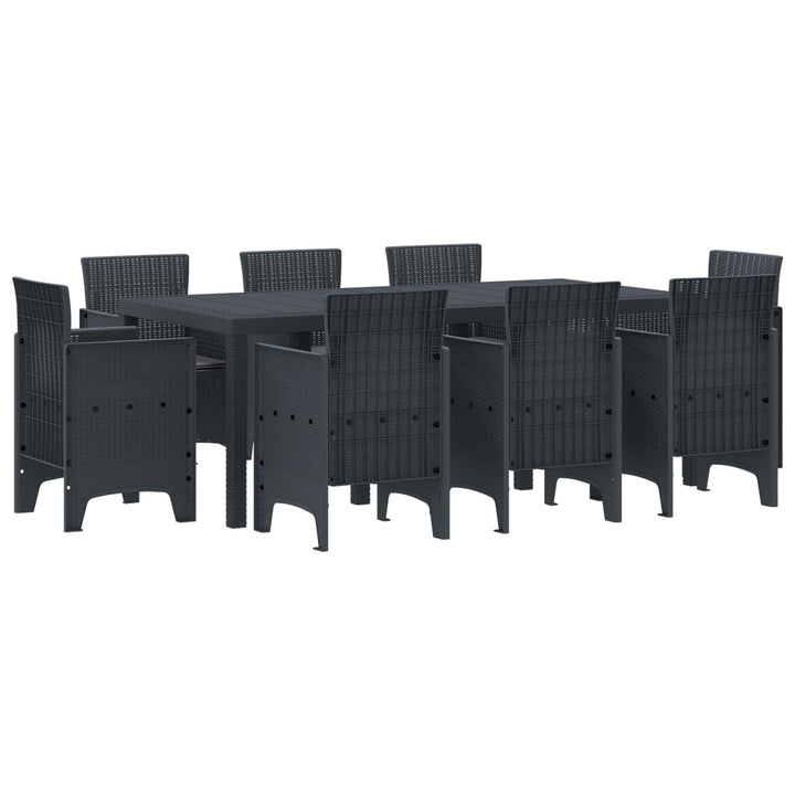 9-teiliges Garten-Essgruppe mit Kissen Anthrazit Poly Rattan