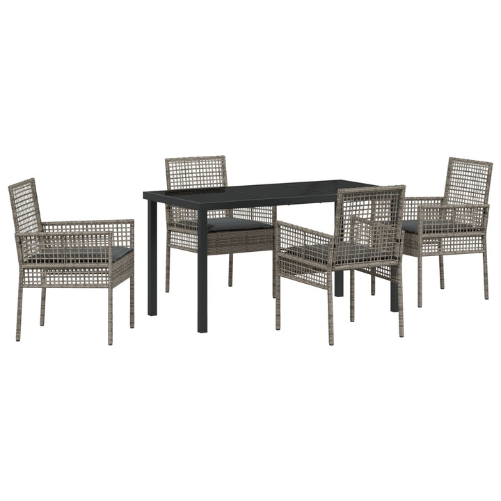 5-teilige Garten-Essgruppe mit Kissen Grau Poly Rattan