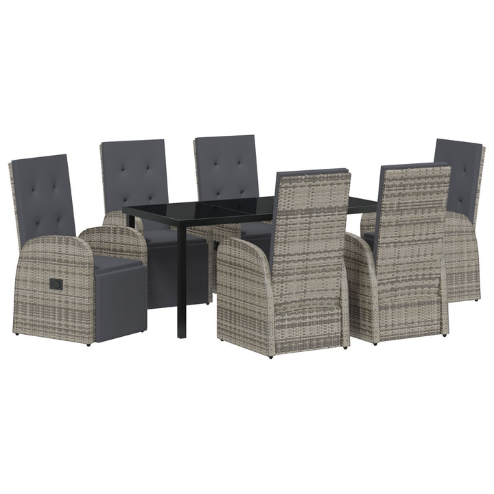 7-teiliges Garten-Essgruppen-Set mit Kissen Grau Poly Rattan