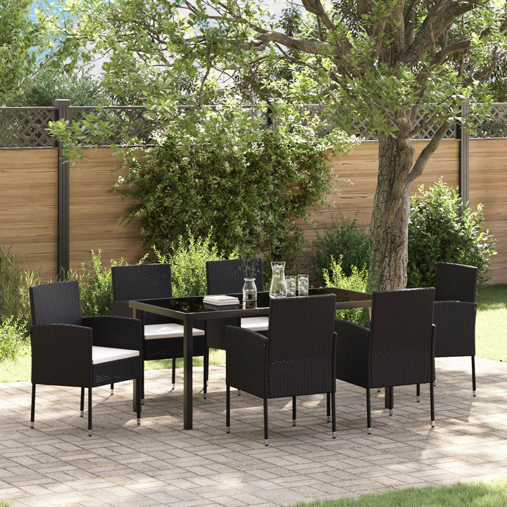 7-teiliges Garten-Essgruppenset mit Kissen Schwarz Poly-Rattan