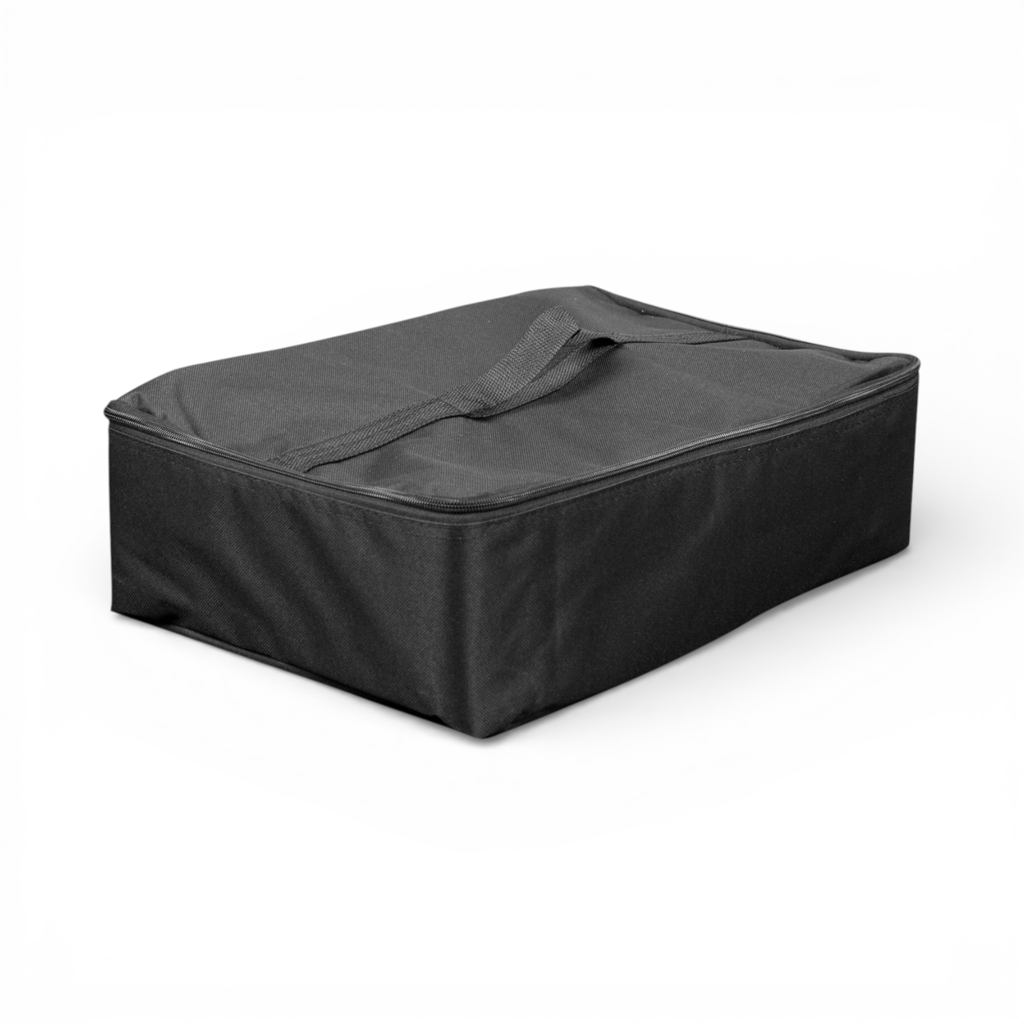 Lausitzer Marktplatz A4-Broschürenständer aus schwarzem Metall mit vier Stufen und kreisförmigen Ausschnitten. Inklusive Transporttasche.