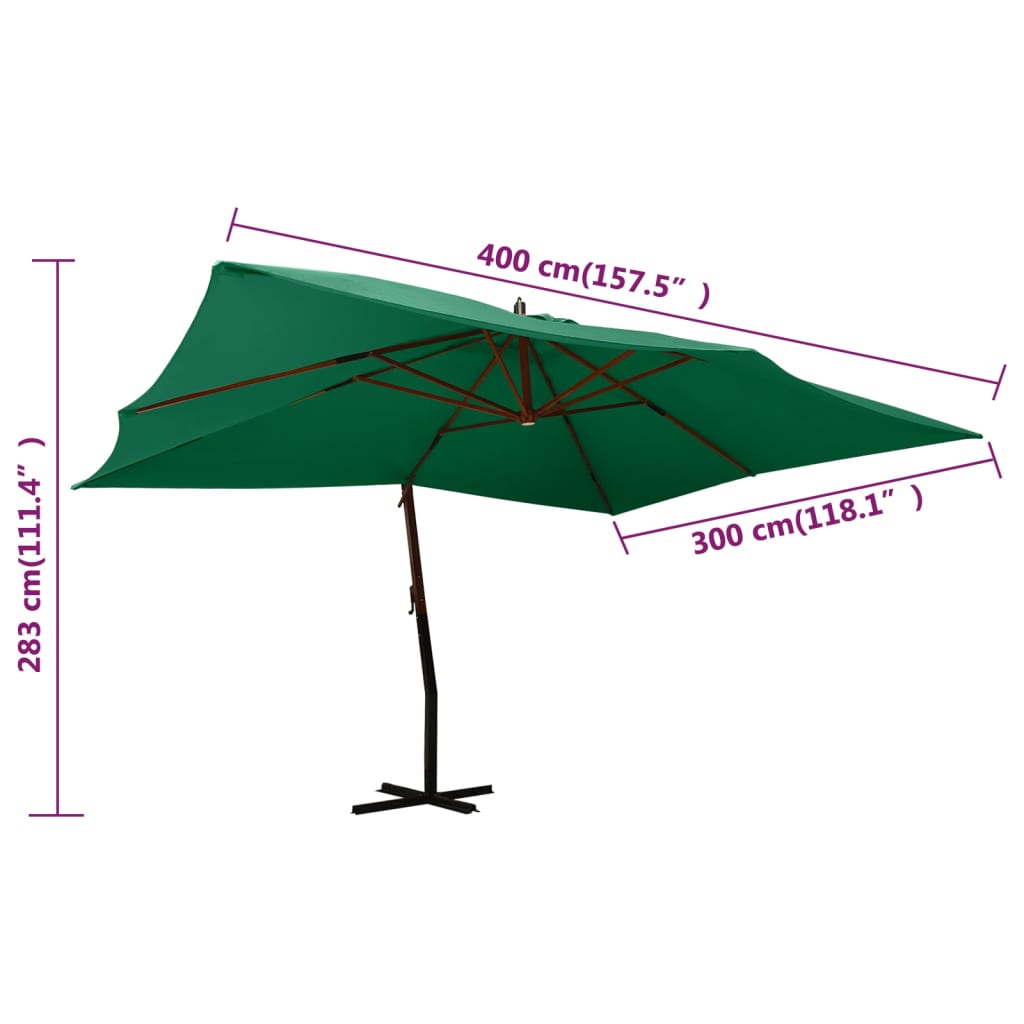 Ampelschirm mit Holzmast 400x300 cm Grün - Sonnenschirme &