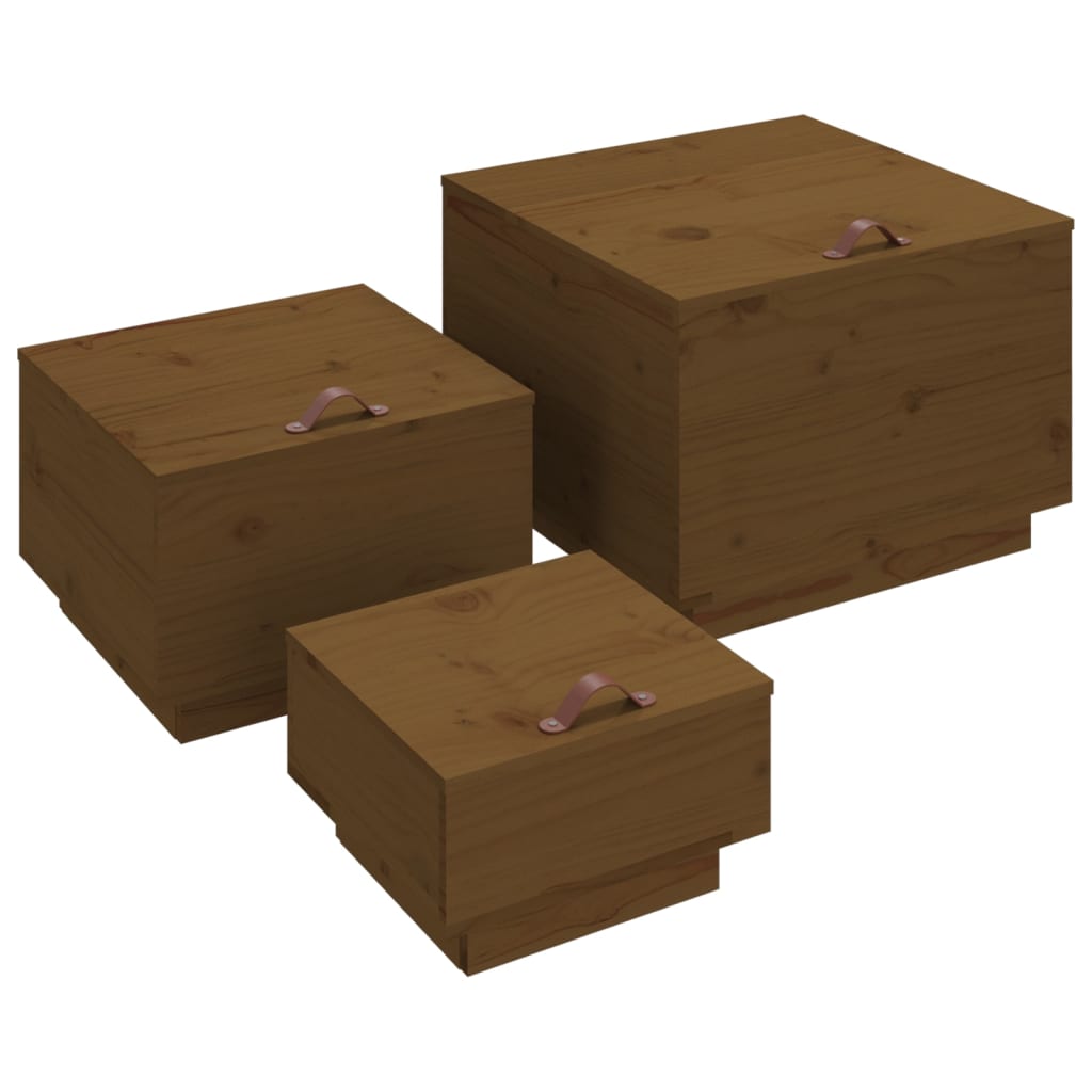 Aufbewahrungsboxen mit Deckeln 3 Stk. Braun Massivholz