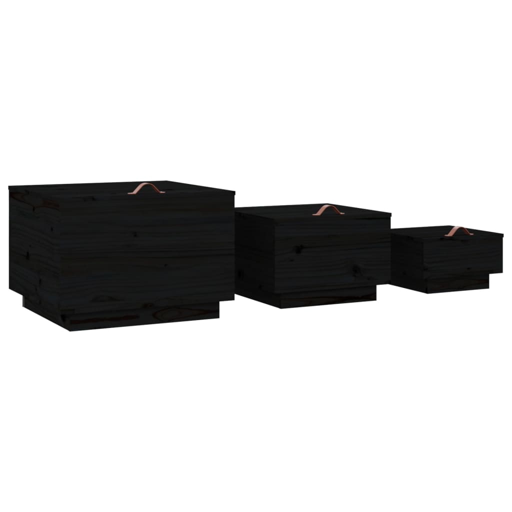 Aufbewahrungsboxen mit Deckeln 3 Stk. Schwarz Massivholz
