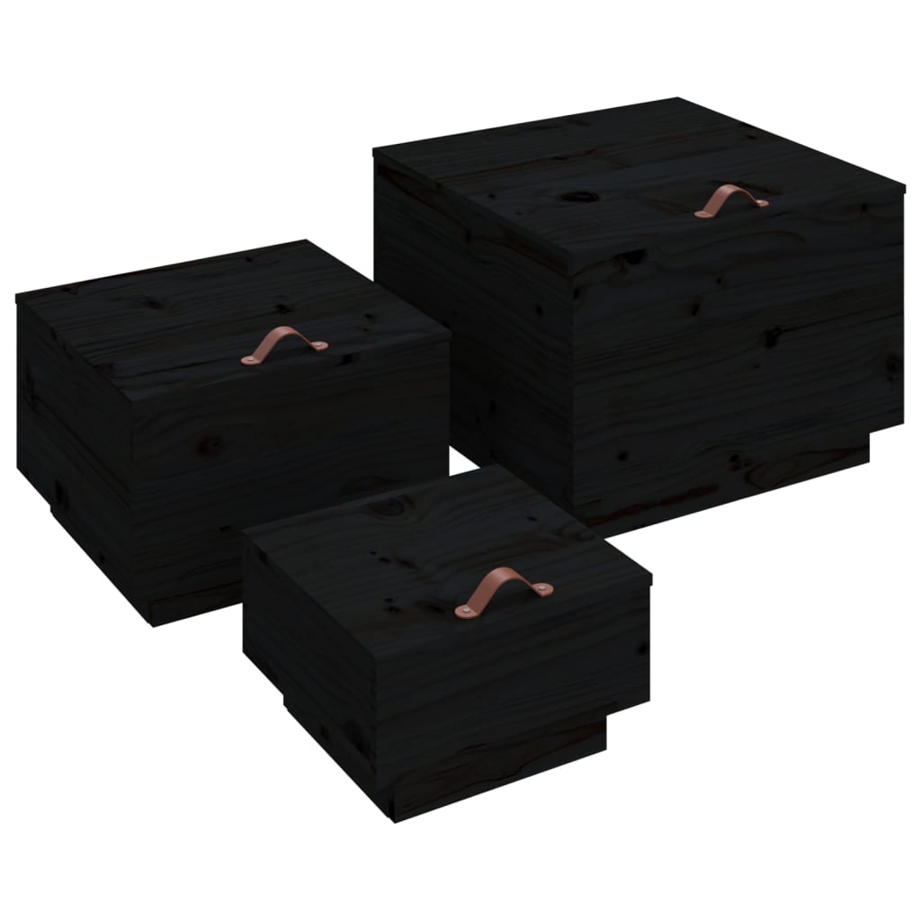 Aufbewahrungsboxen mit Deckeln 3 Stk. Schwarz Massivholz