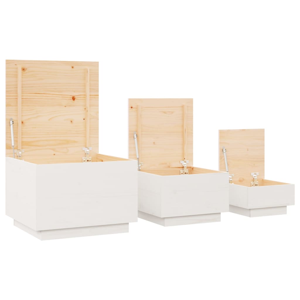 Aufbewahrungsboxen mit Deckeln 3 Stk. Weiß Massivholz