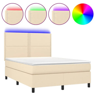 Boxspringbett mit Matratze & LED Creme 140x200 cm Stoff