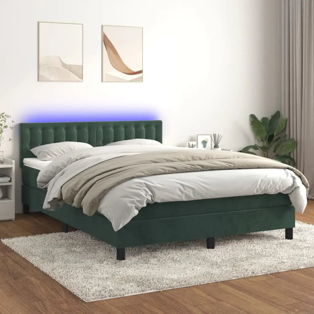 Boxspringbett mit Matratze & LED Dunkelgrün 140x190 cm