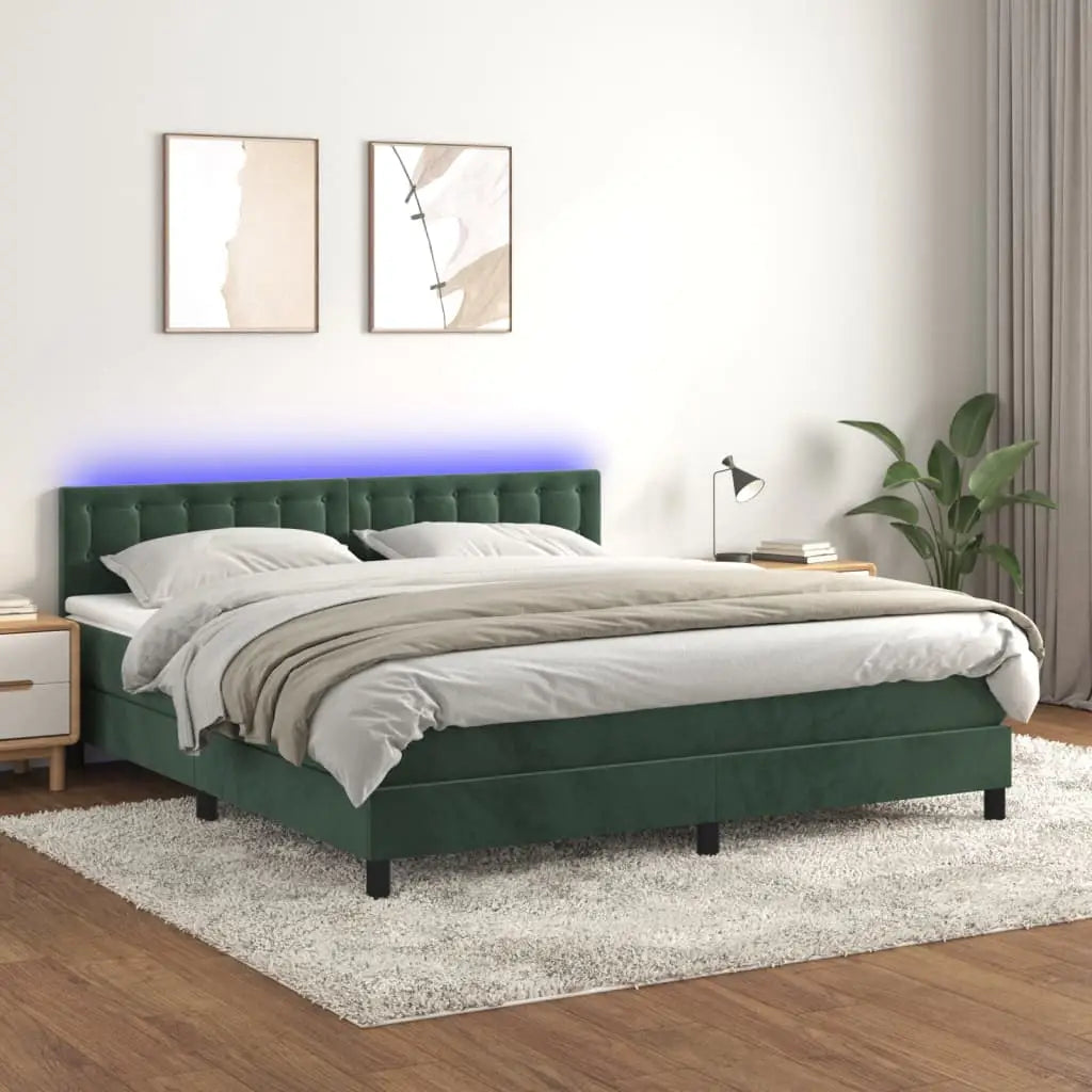 Boxspringbett mit Matratze & LED Dunkelgrün 180x200 cm