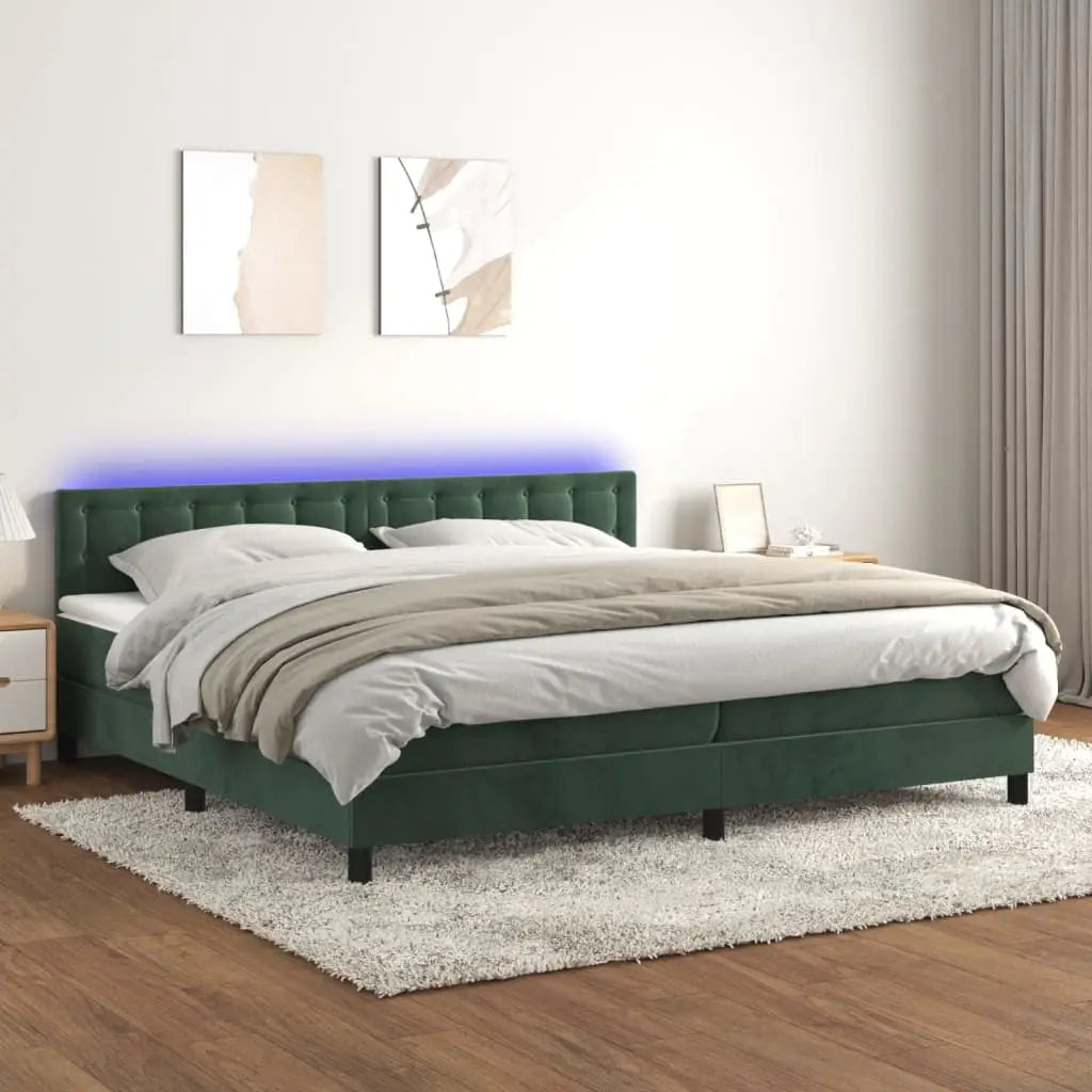 Boxspringbett mit Matratze & LED Dunkelgrün 200x200 cm