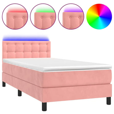 Boxspringbett mit Matratze & LED Rosa 90x200 cm Samt