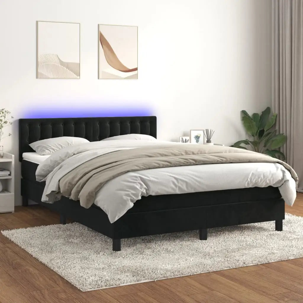 Boxspringbett mit Matratze & LED Schwarz 140x200 cm Samt