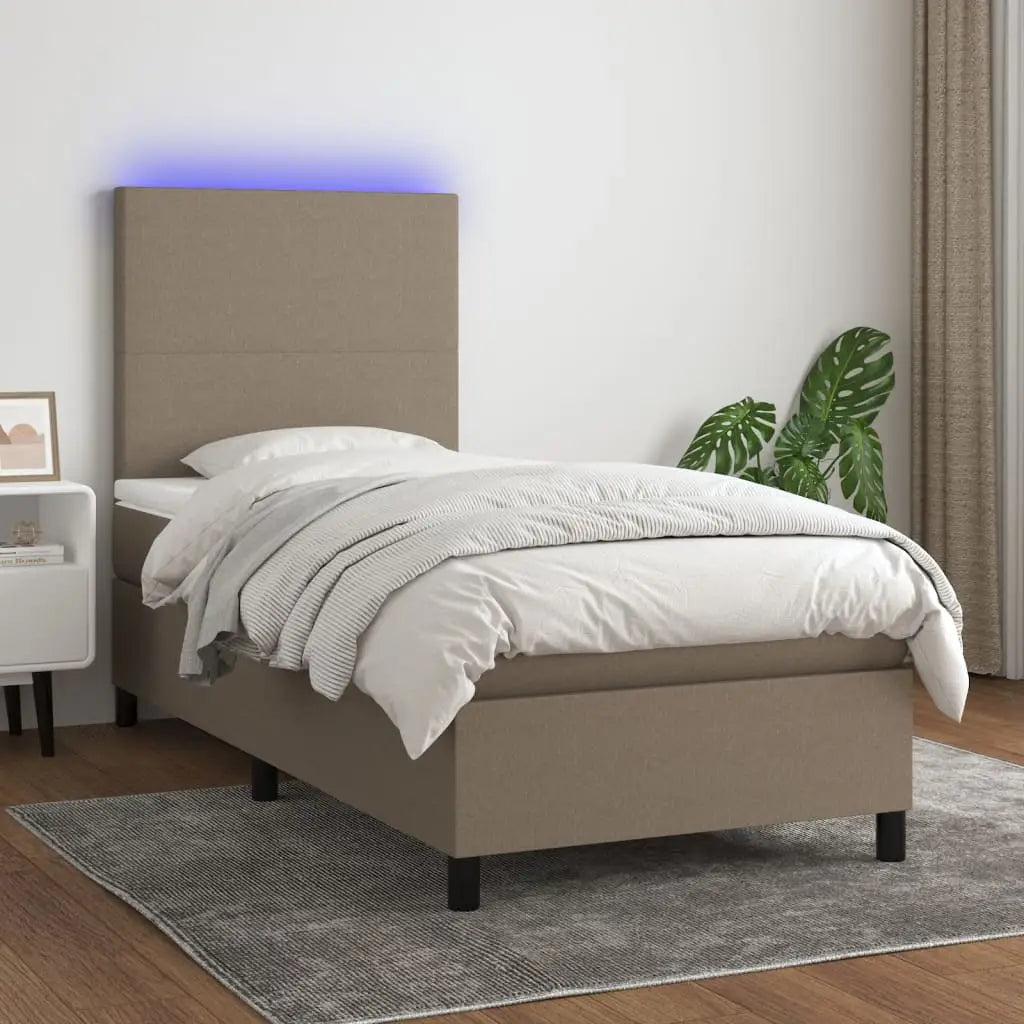 Boxspringbett mit Matratze & LED Taupe 90x190 cm Stoff