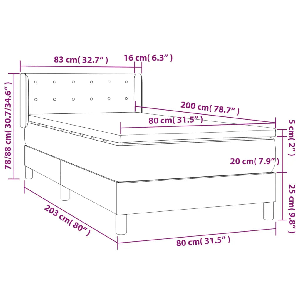 Boxspringbett mit Matratze Taupe 80x200 cm Stoff - Betten &