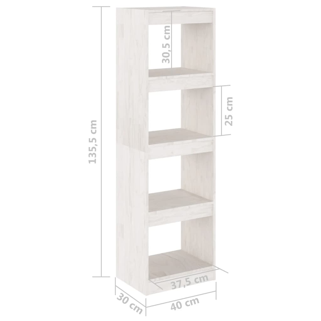 Bücherregal Raumteiler Weiß 40x30x135,5 cm Massivholz