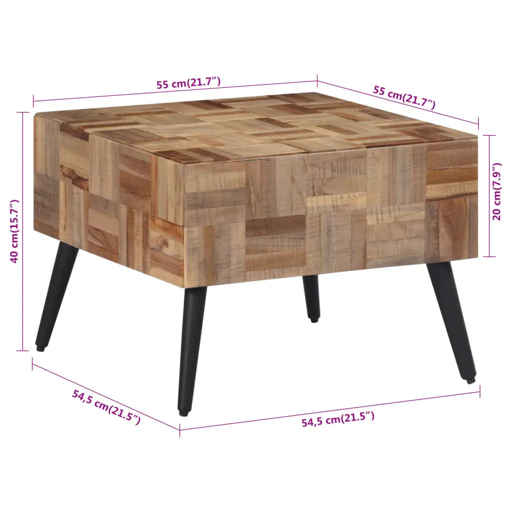 Couchtisch Grau 55x55x40 cm Recyceltes Massivholz Teak