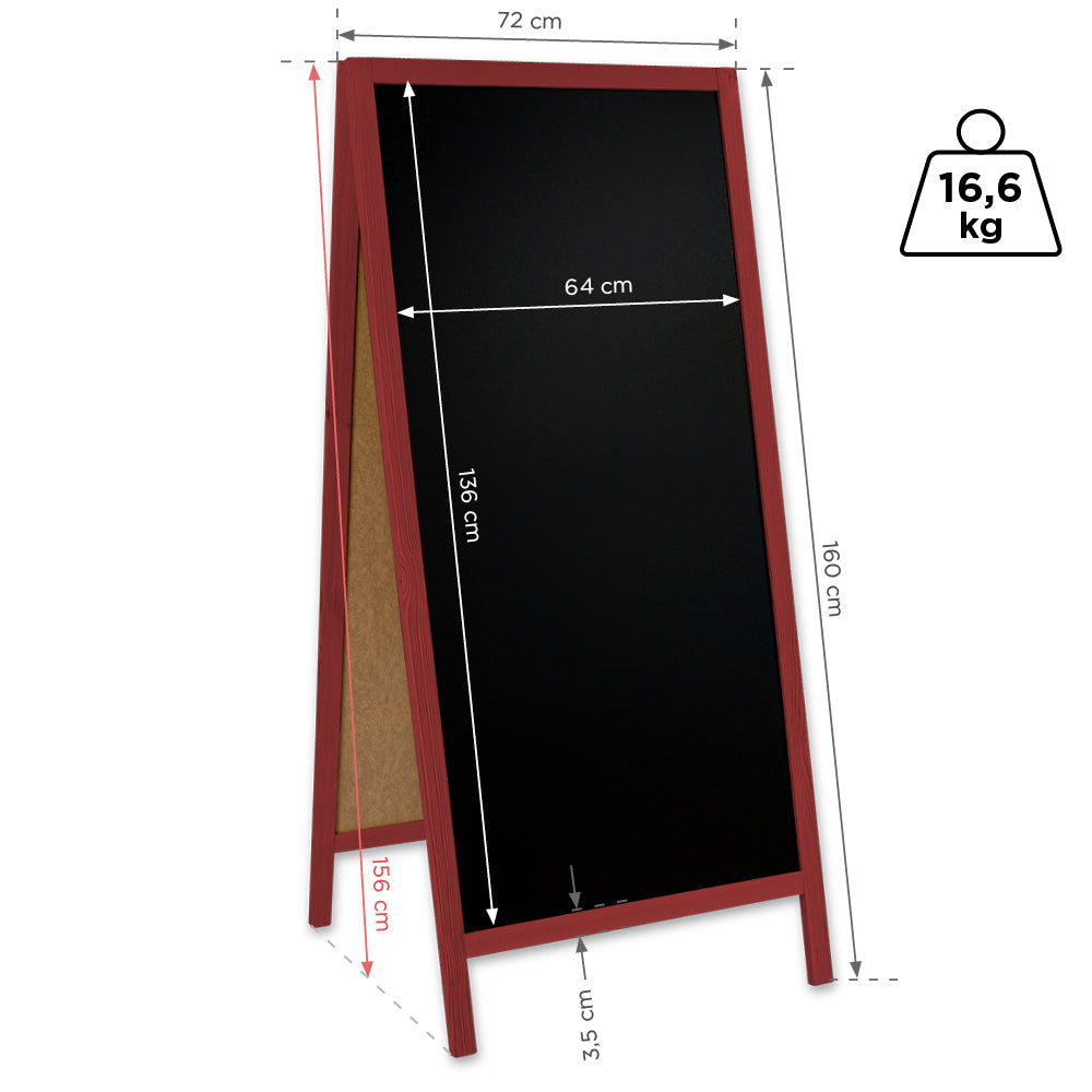Kreidetafel/holz Kundenstopper Classic XL (72x160 cm) - rot-5