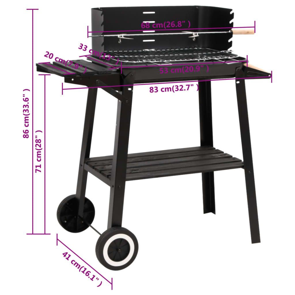 Holzkohlegrill mit Rädern Schwarz Stahl - Grills