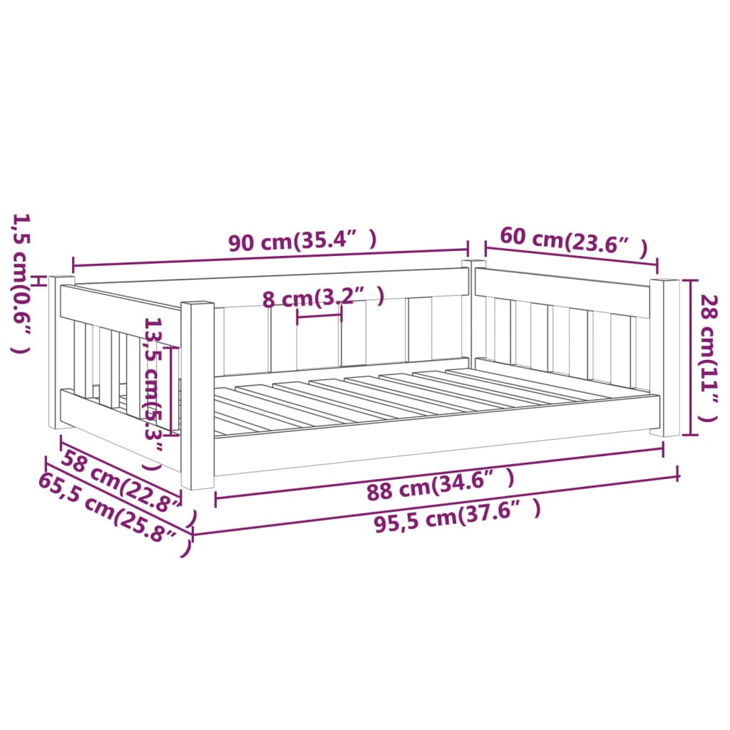 Hundebett 95,5x65,5x28 cm Massivholz Kiefer - Hundebetten