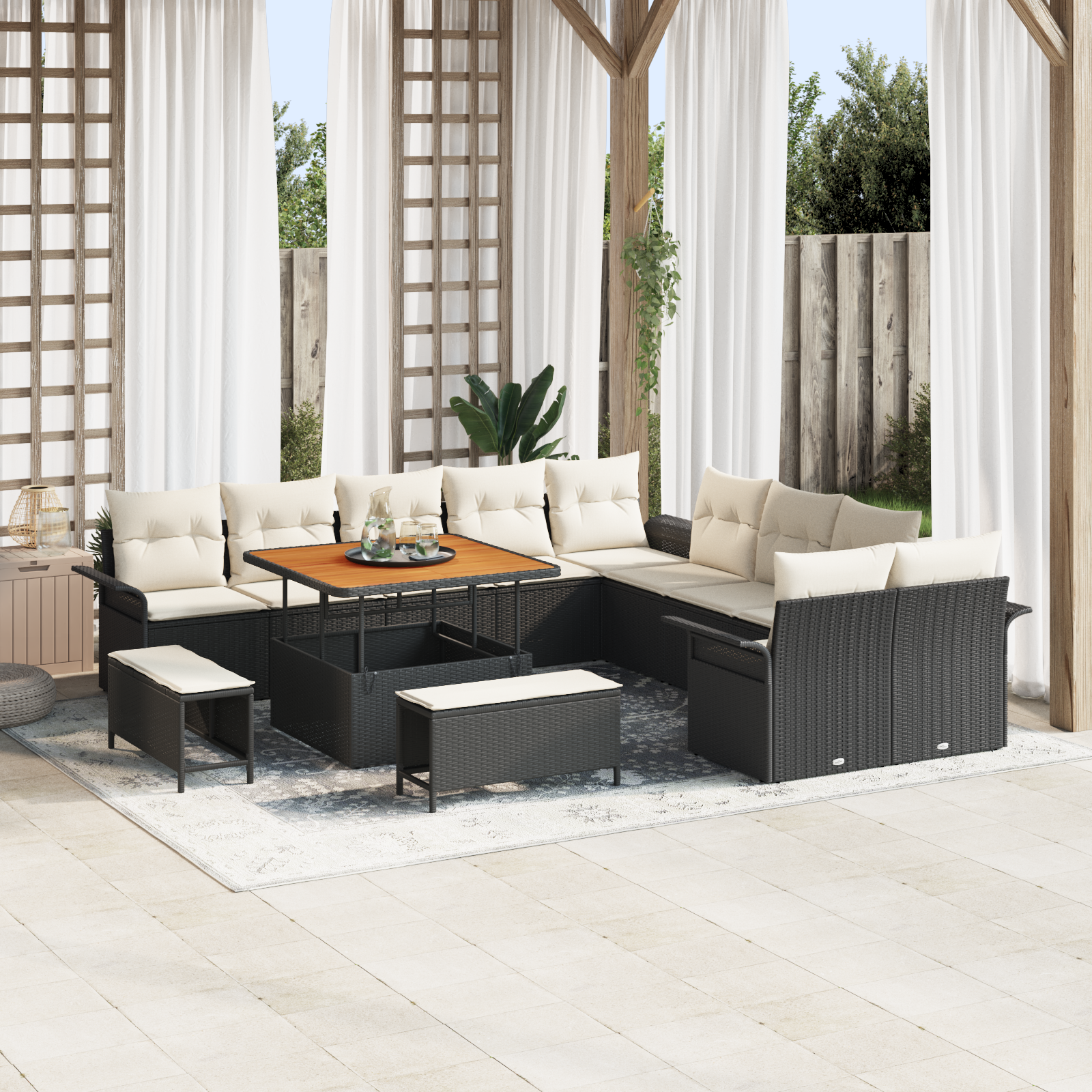 Garten-Sofa-Set mit Kissen 13 pcs Schwarz und Creme
