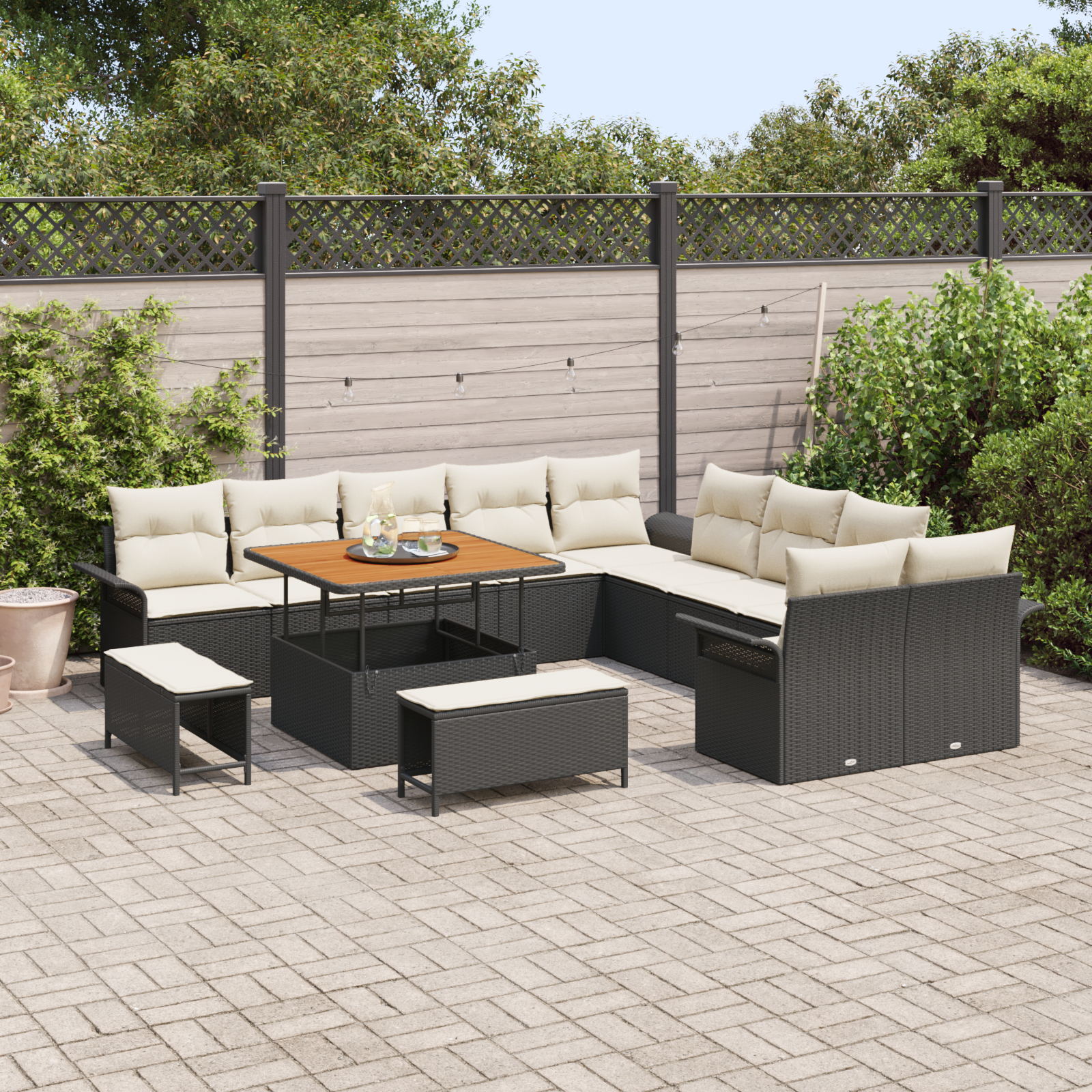 Garten-Sofa-Set mit Kissen 13 pcs Schwarz und Creme