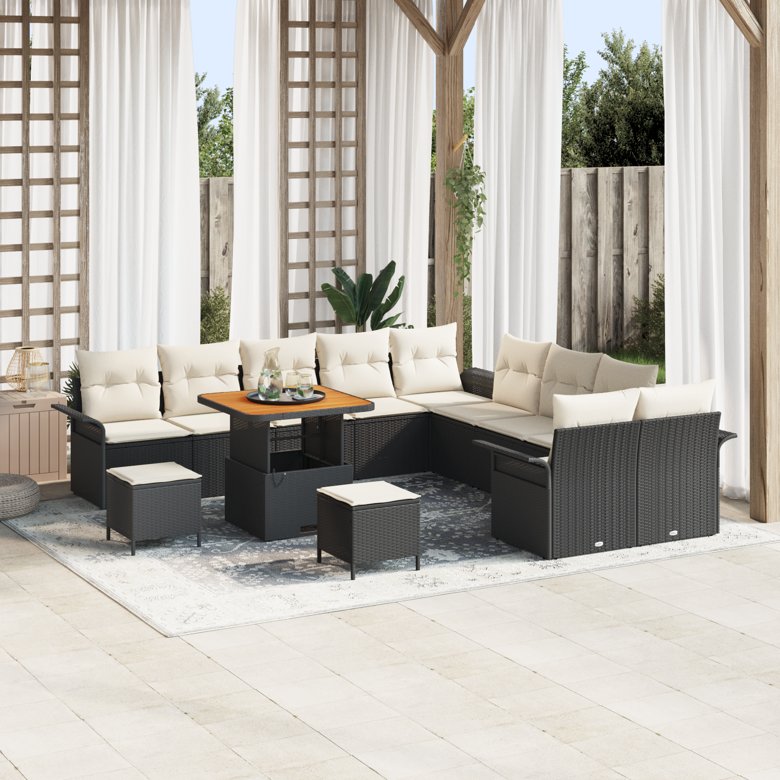 Garten-Sofa-Set mit Kissen 13 pcs Schwarz und Creme