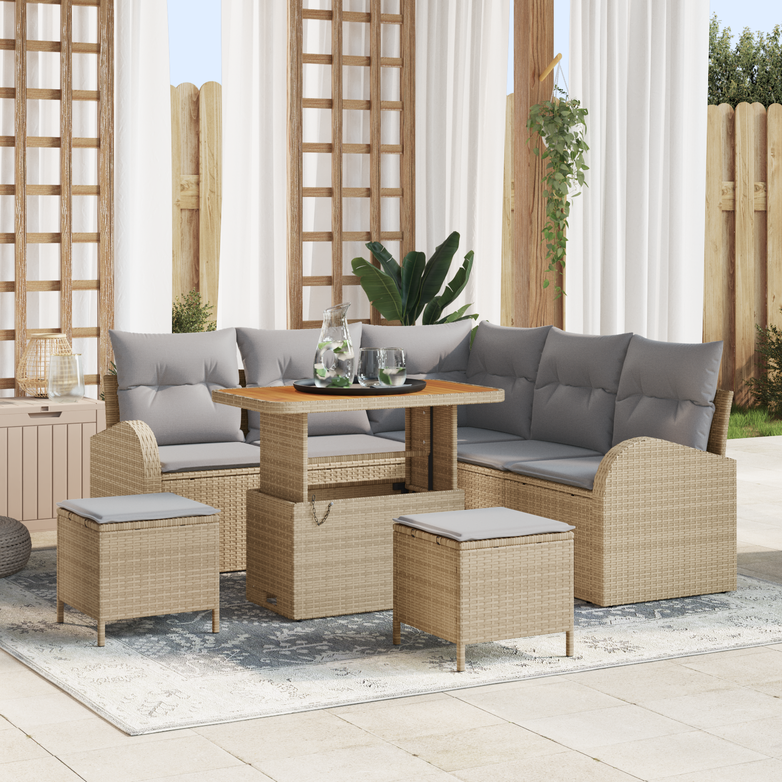 Garten-Sofa-Set mit Kissen 8 pcs Beige und Hellgrau
