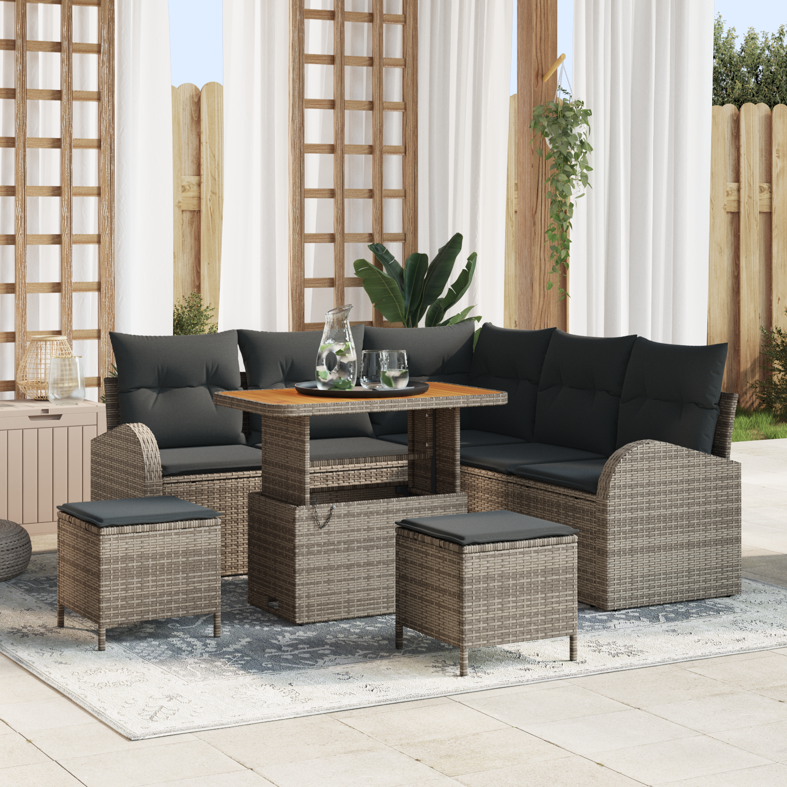 Garten-Sofa-Set mit Kissen mit Speicher 8 pcs Grau