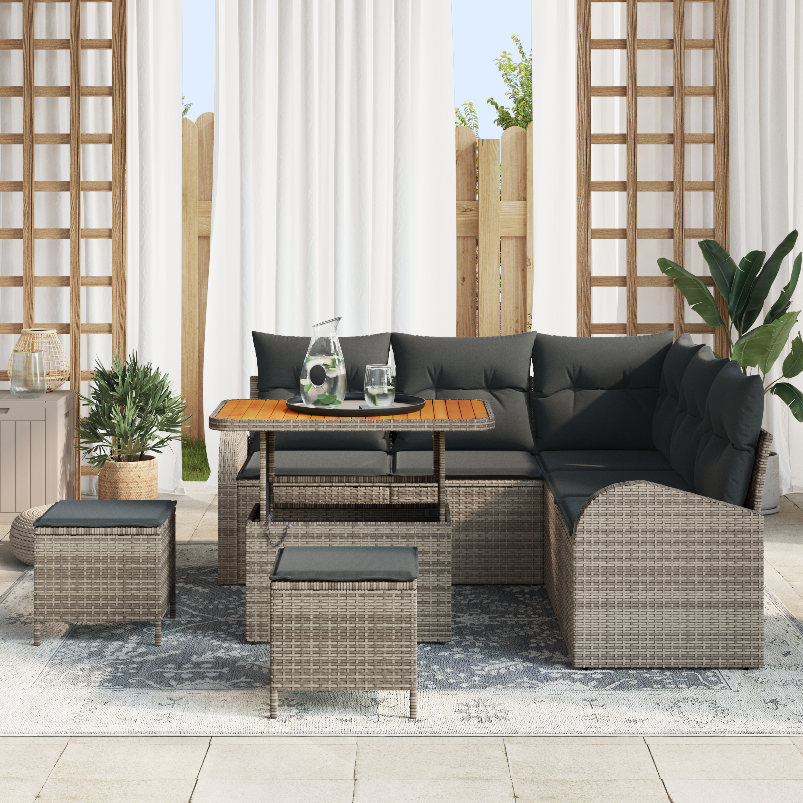 Garten-Sofa-Set mit Kissen mit Speicher 8 pcs Grau