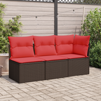 Gartensofa ohne Armlehnen mit Kissen Braun Poly Rattan