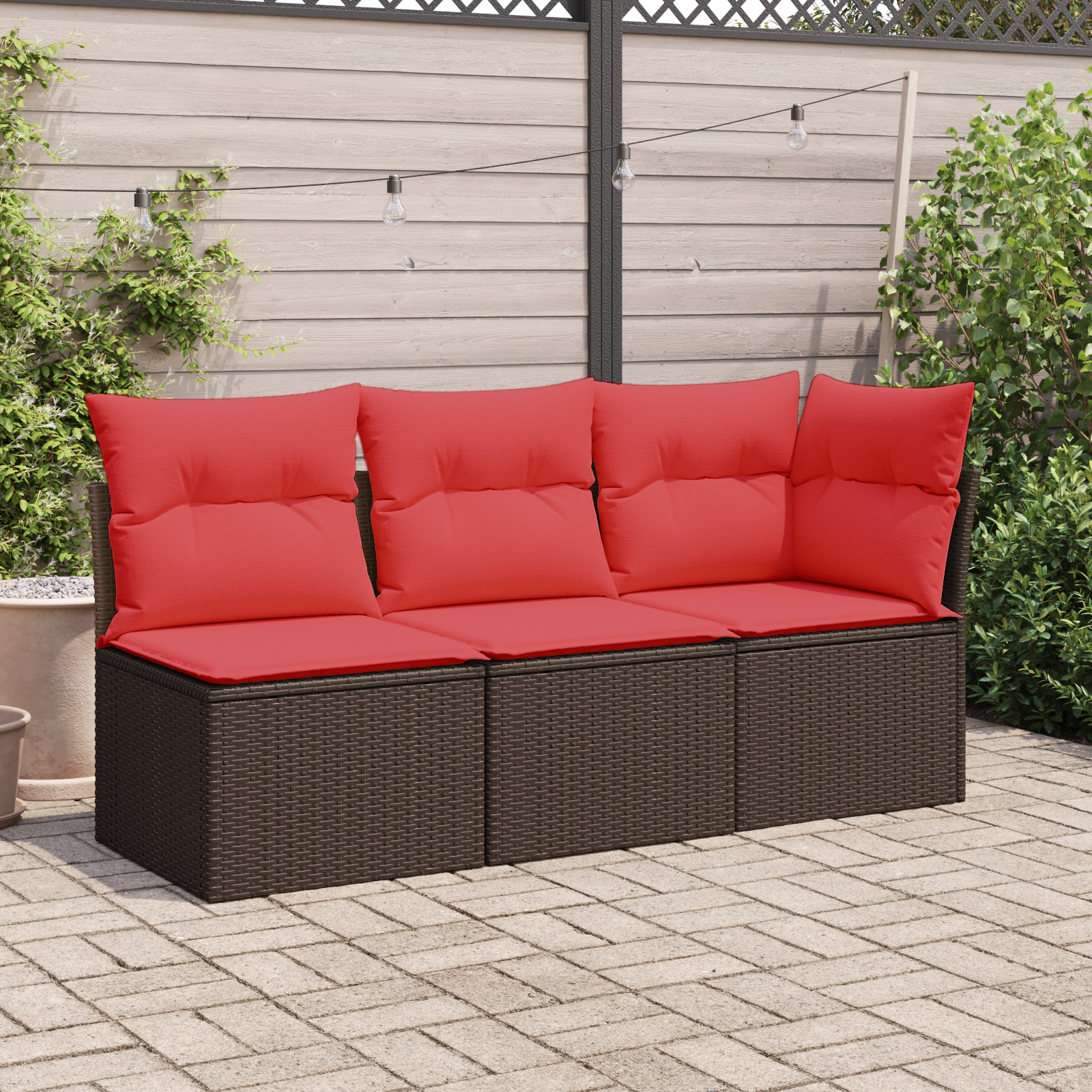 Gartensofa ohne Armlehnen mit Kissen Braun Poly Rattan