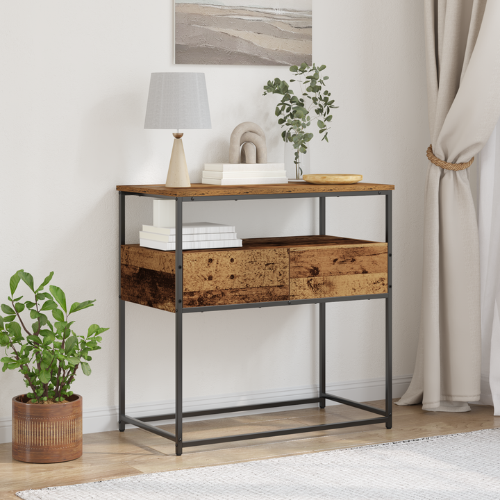Konsolentisch Altholz 75 x 40 x 75 cm Schichtholz und Metall