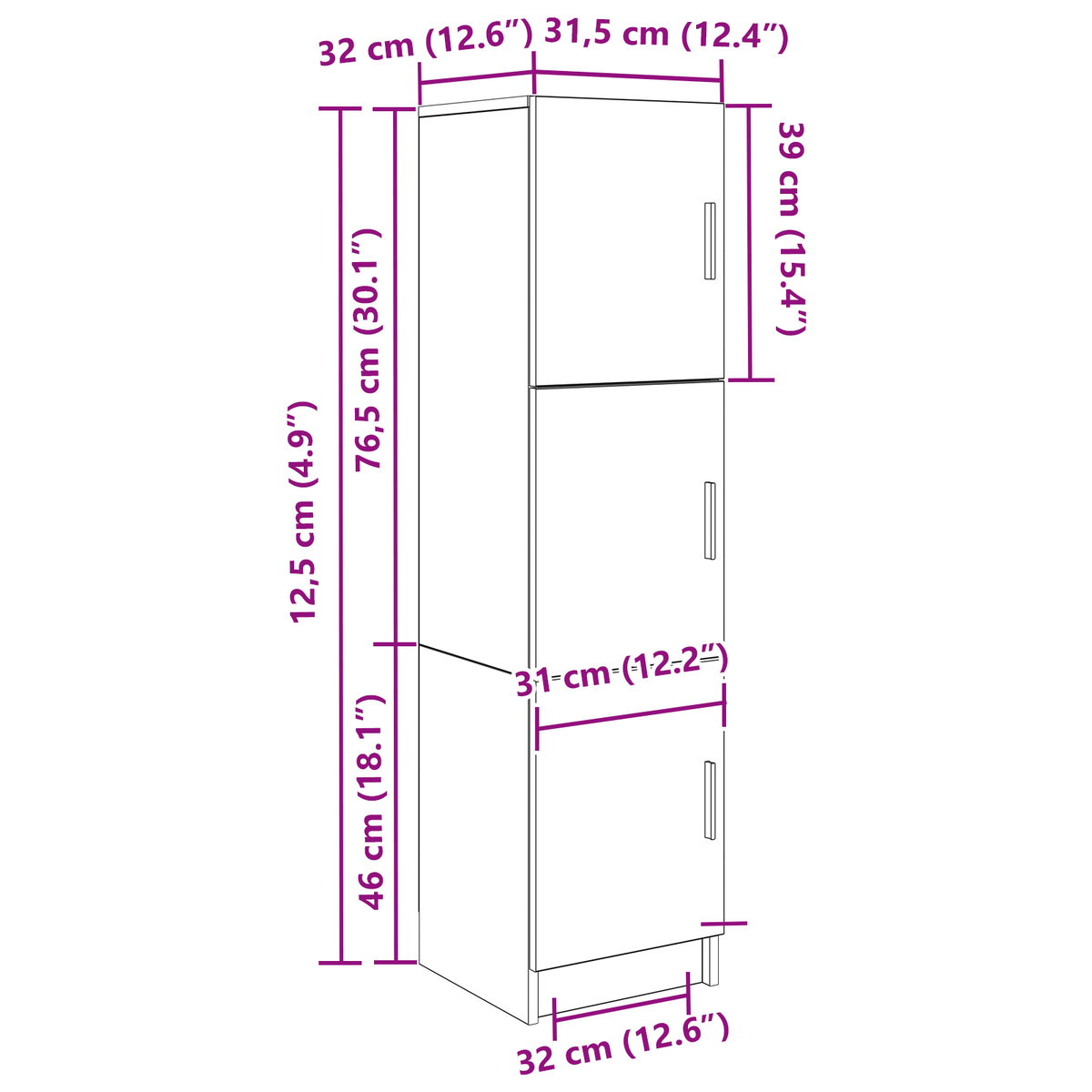 Highboard Schwarze Eiche 31,5 x 32 x 124 cm Holzwerkstoff