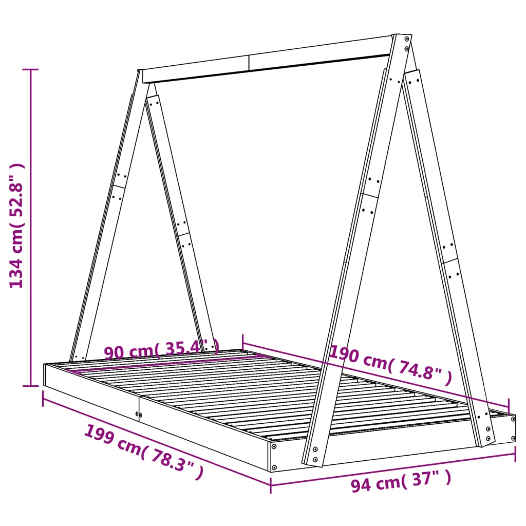 Kinderbett Schwarz 90x190 cm Massivholz Kiefer - Baby- &