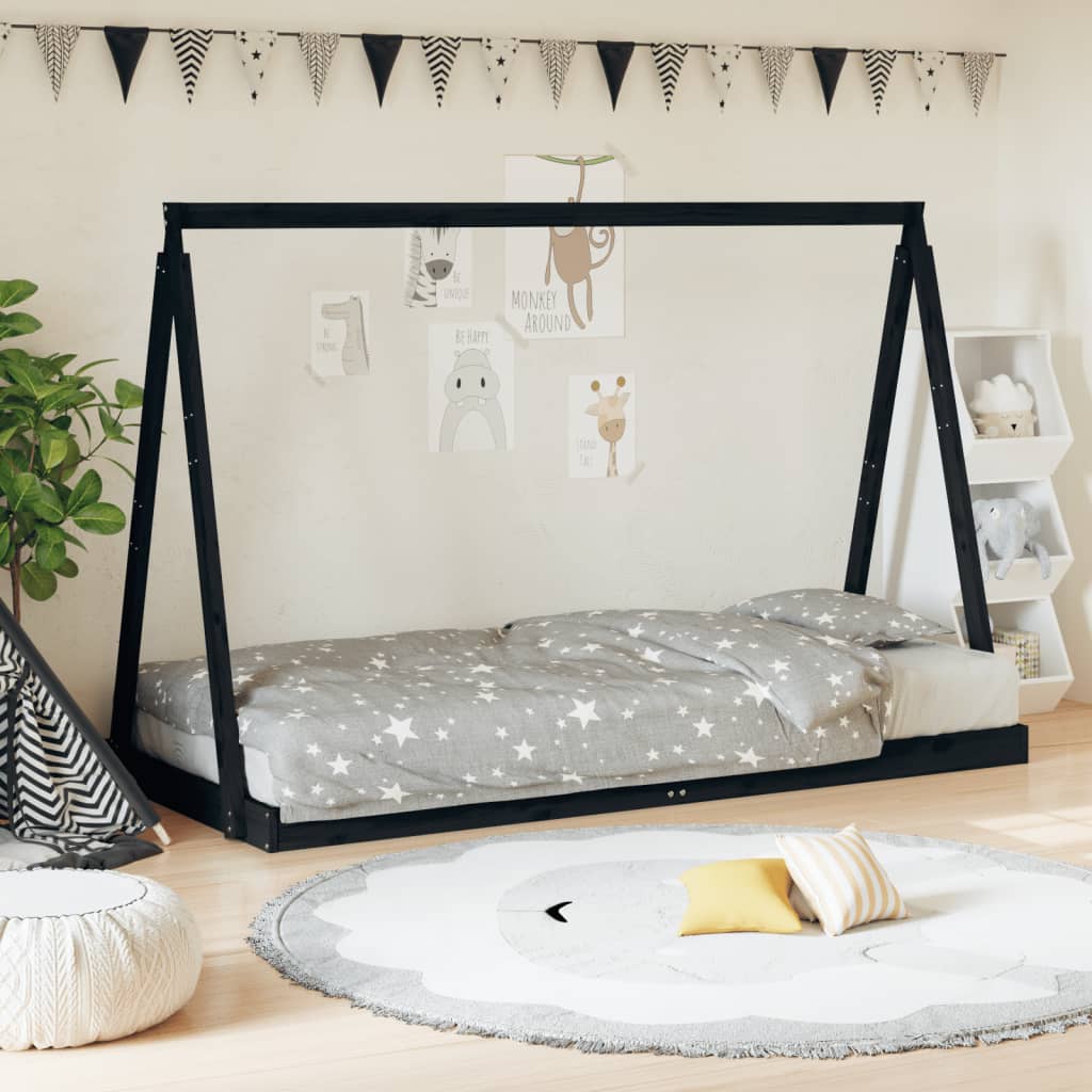 Kinderbett Schwarz 90x190 cm Massivholz Kiefer - Baby- &