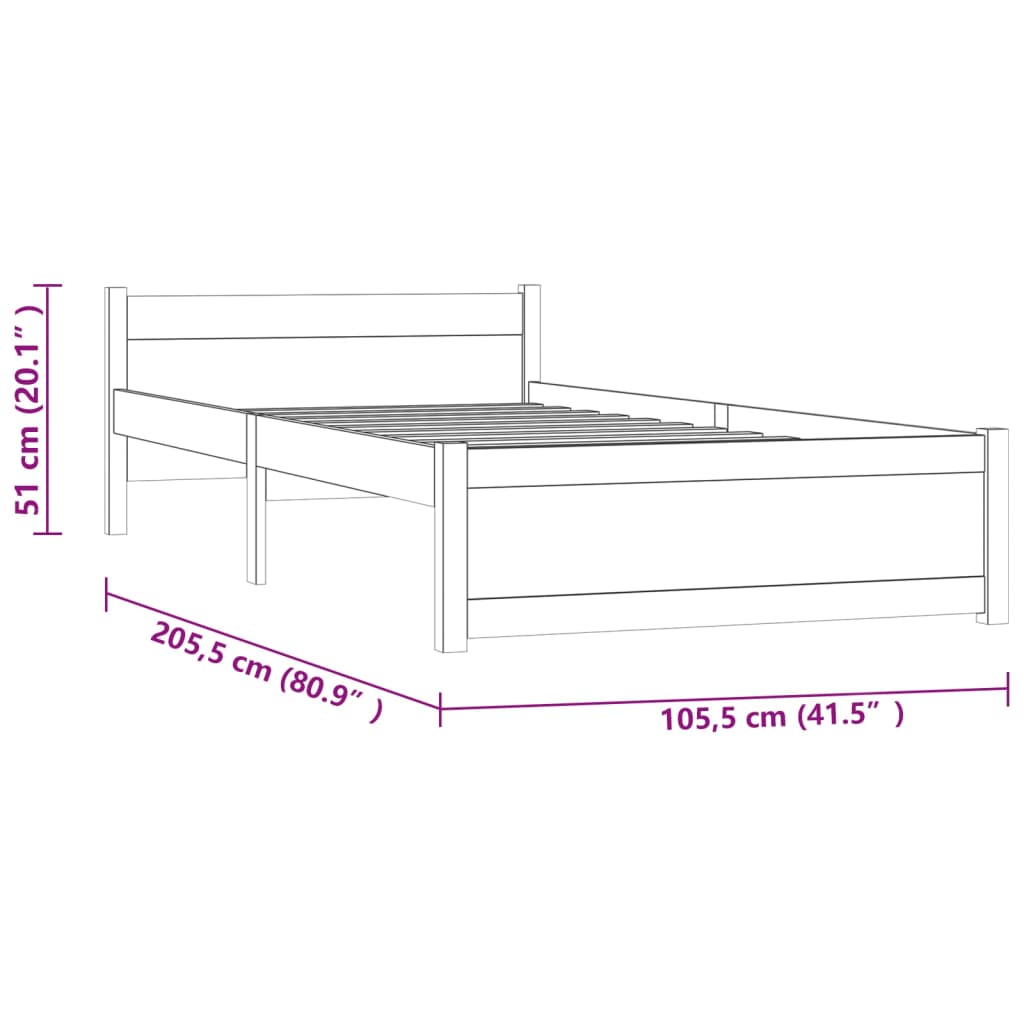 Massivholzbett Grau 100x200 cm - Betten & Bettgestelle