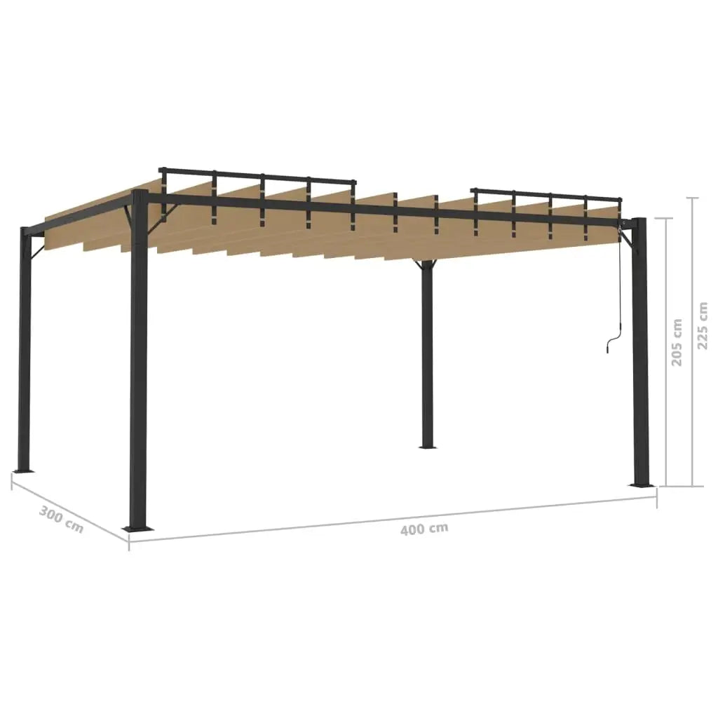 Pavillon mit Lamellendach 3x4 m Taupe Stoff und Aluminium